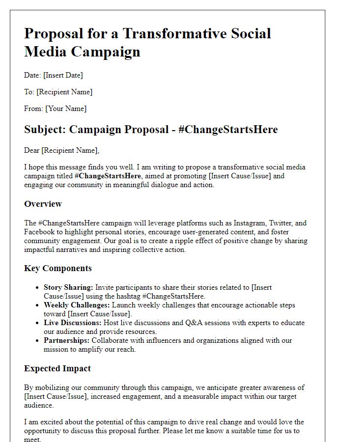 Letter template of a transformative social media campaign idea