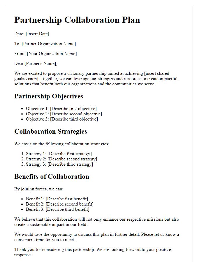 Letter template of a visionary partnership collaboration plan