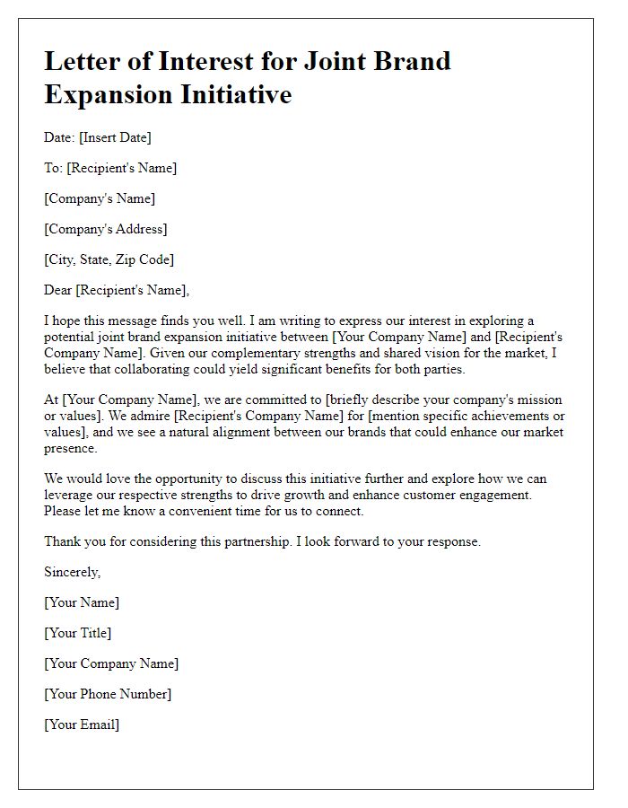 Letter template of interest in joint brand expansion initiative