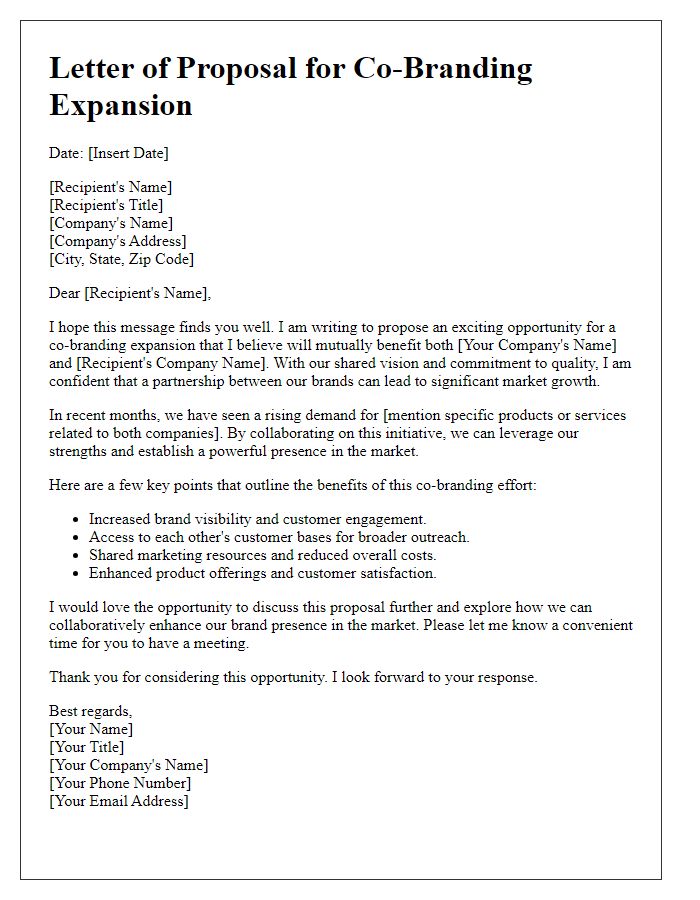 Letter template of pitch for co-branding expansion efforts