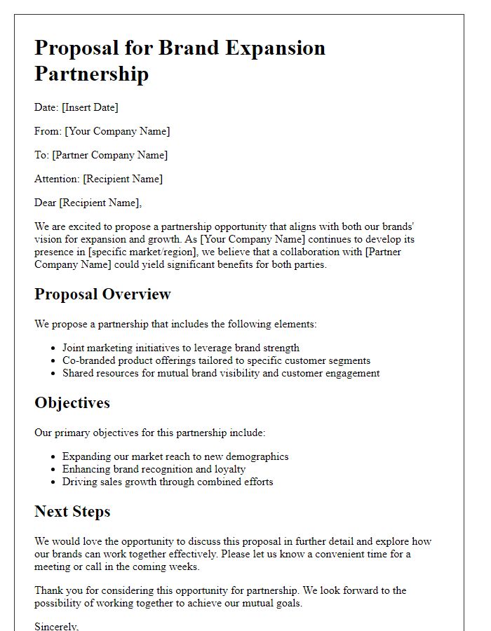 Letter template of proposal for brand expansion partnership