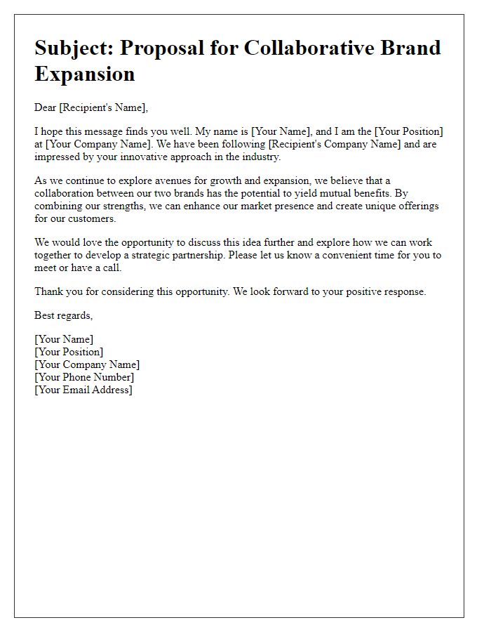 Letter template of request for collaborative brand expansion