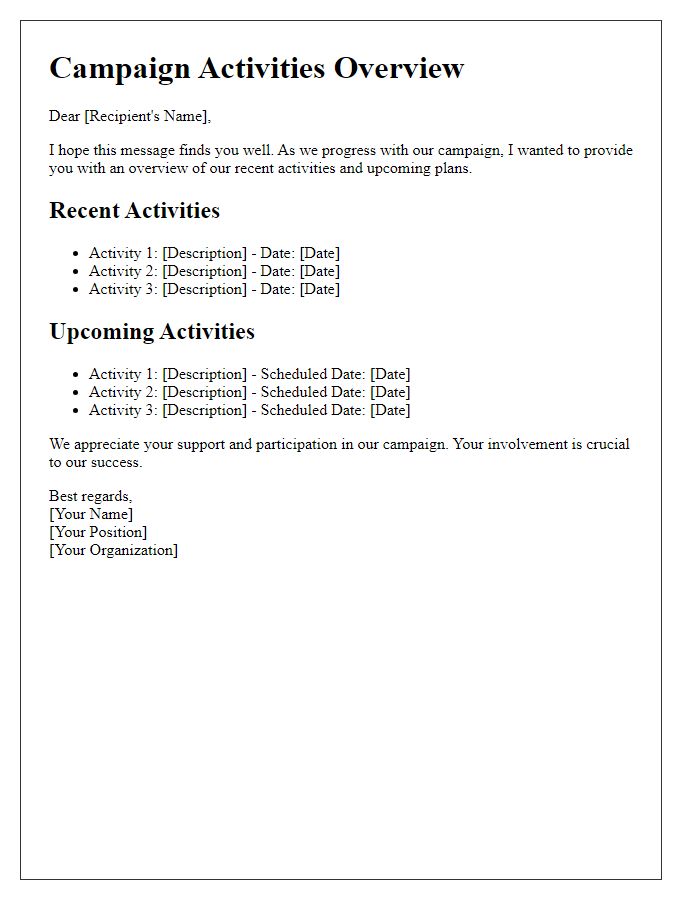 Letter template of campaign activities overview