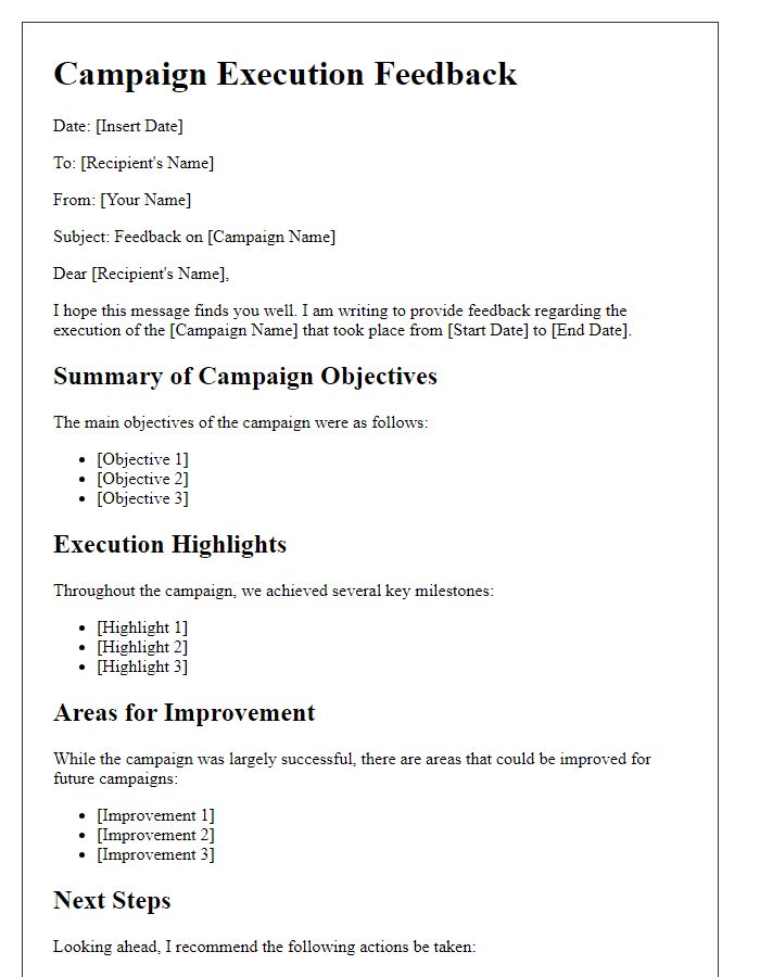 Letter template of campaign execution feedback