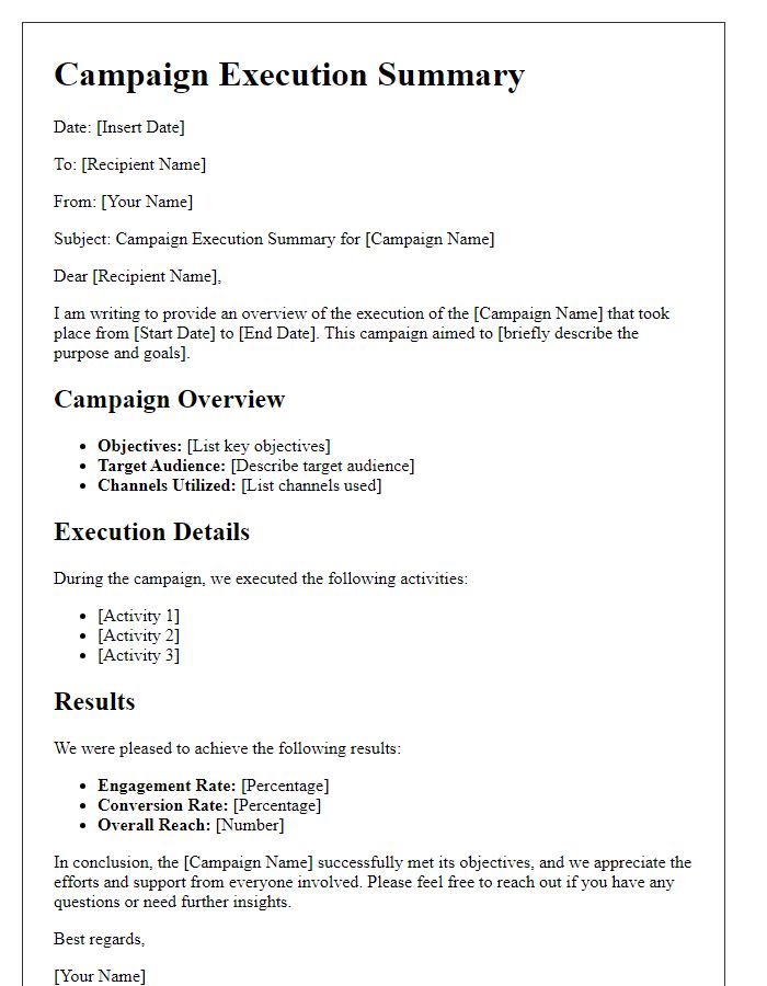 Letter template of campaign execution summary