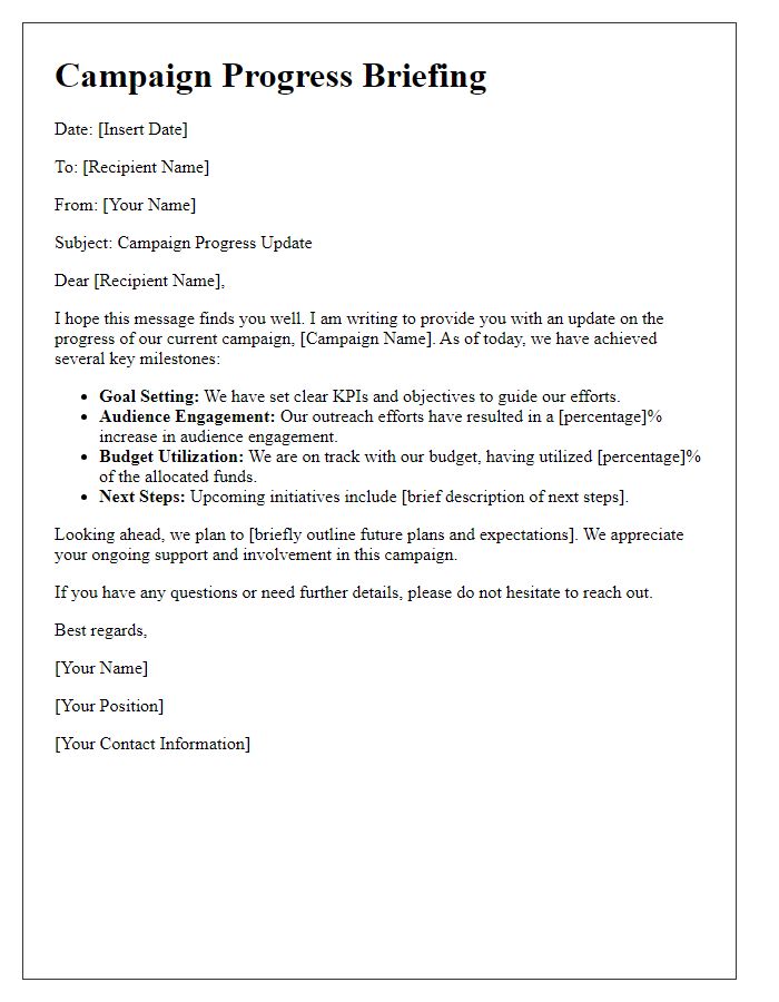 Letter template of campaign progress briefing