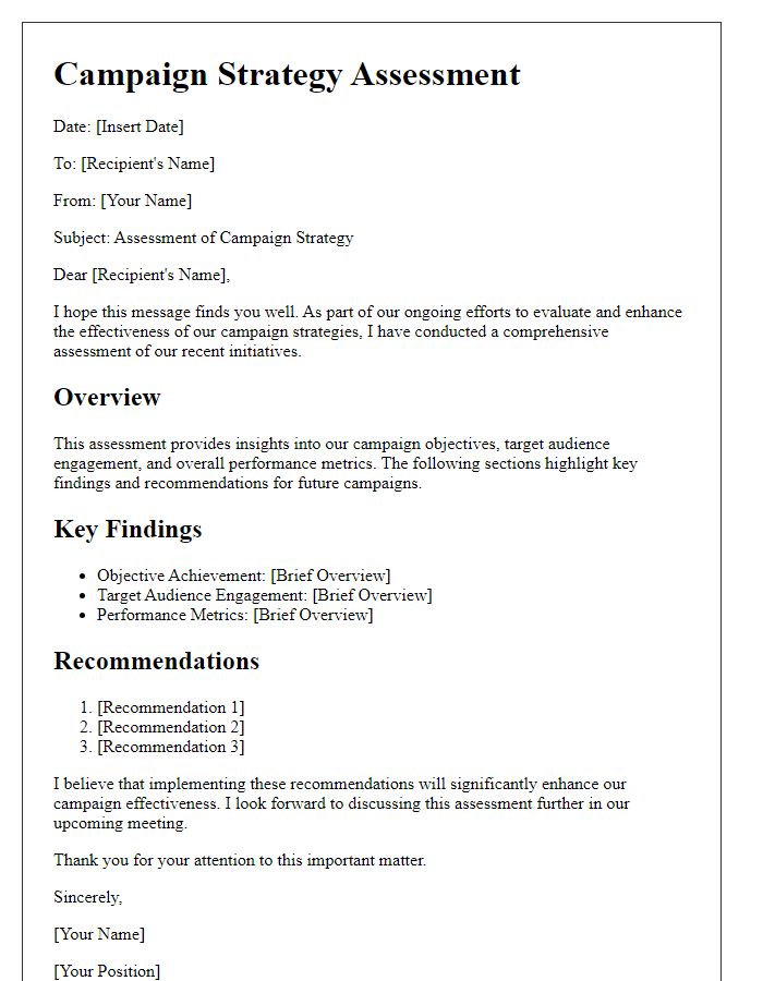 Letter template of campaign strategy assessment