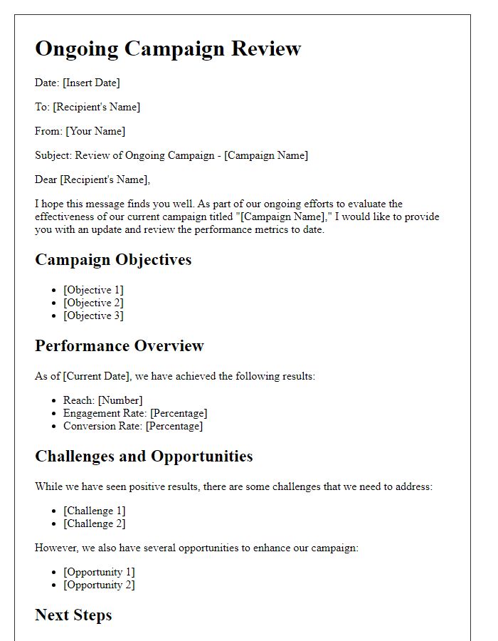 Letter template of ongoing campaign review