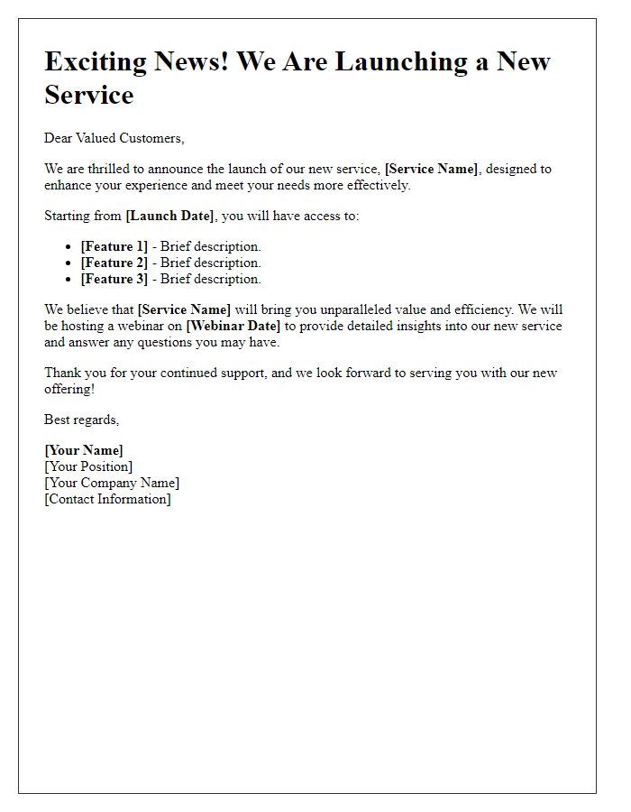 Letter template of announcing the launch of our new service.