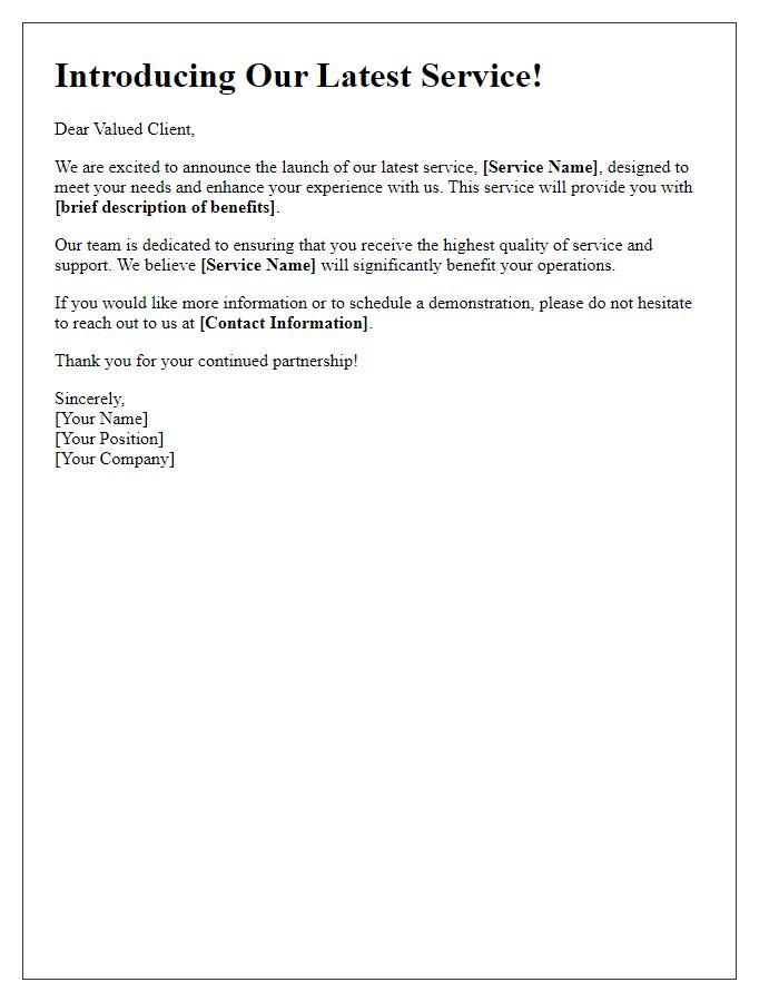 Letter template of introducing our latest service to clients.