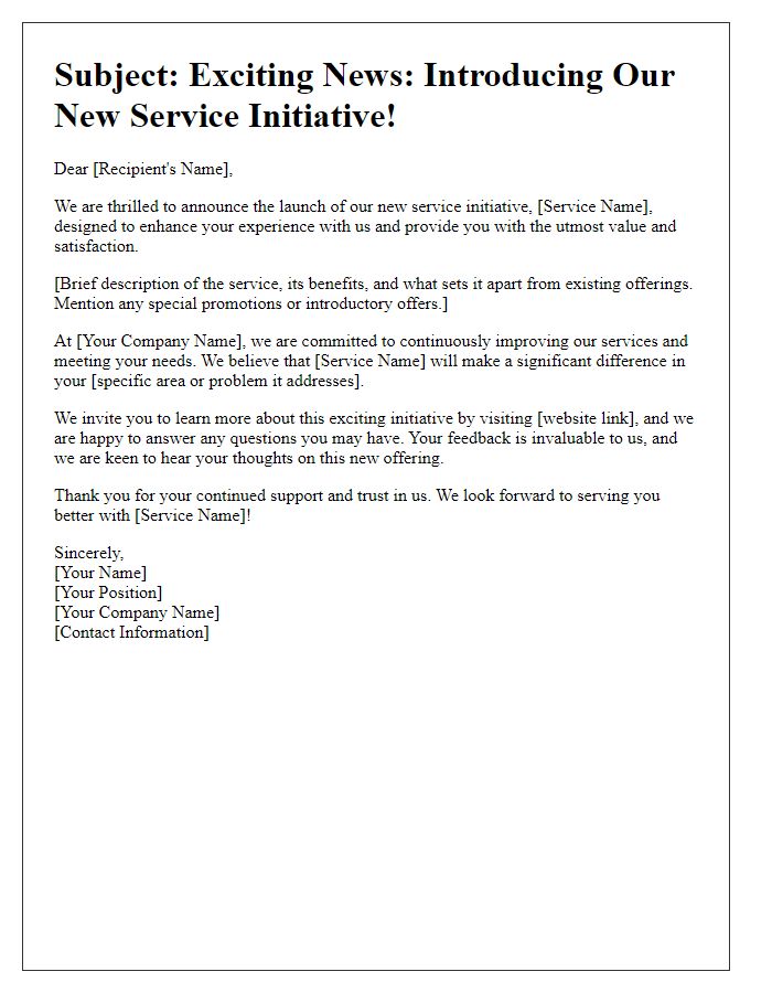 Letter template of promoting our new service initiative.