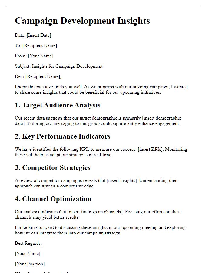 Letter template of campaign development insights