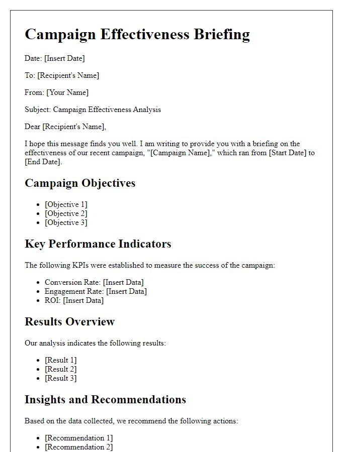 Letter template of campaign effectiveness briefing