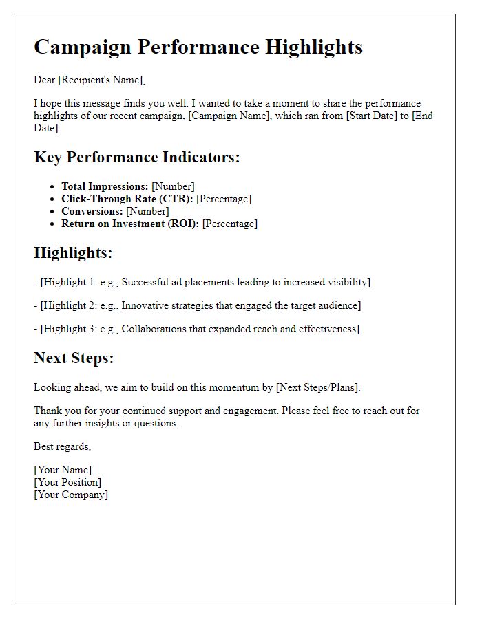 Letter template of campaign performance highlights