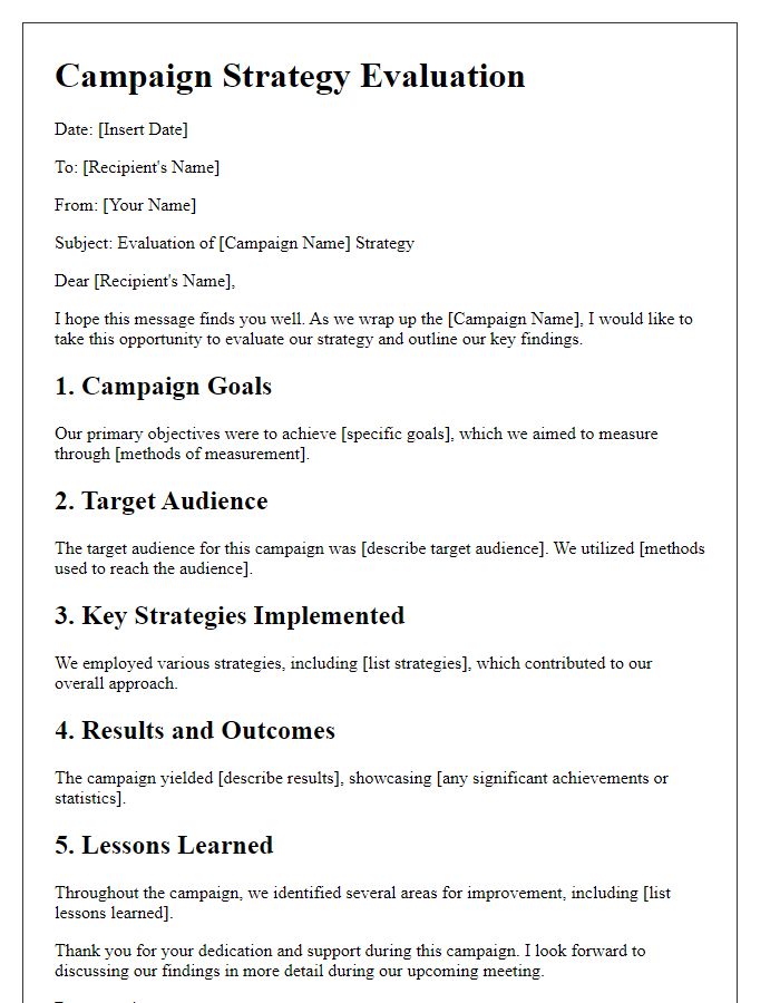 Letter template of campaign strategy evaluation