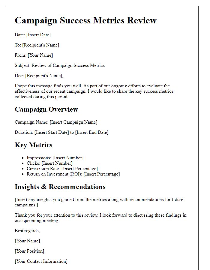 Letter template of campaign success metrics review