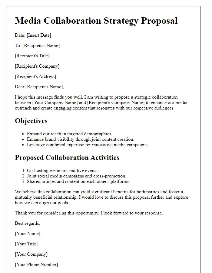 Letter template of media collaboration strategy