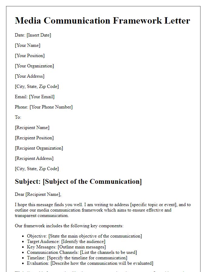 Letter template of media communication framework