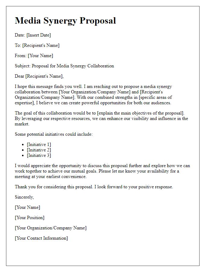 Letter template of media synergy proposal