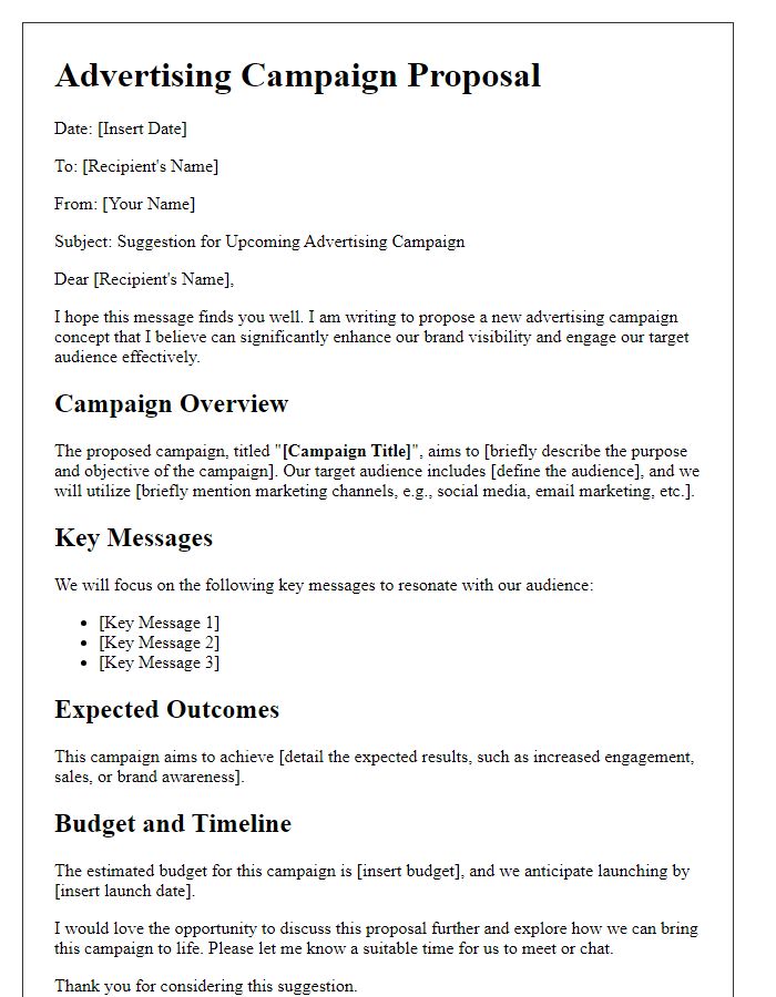 Letter template of advertising campaign suggestion