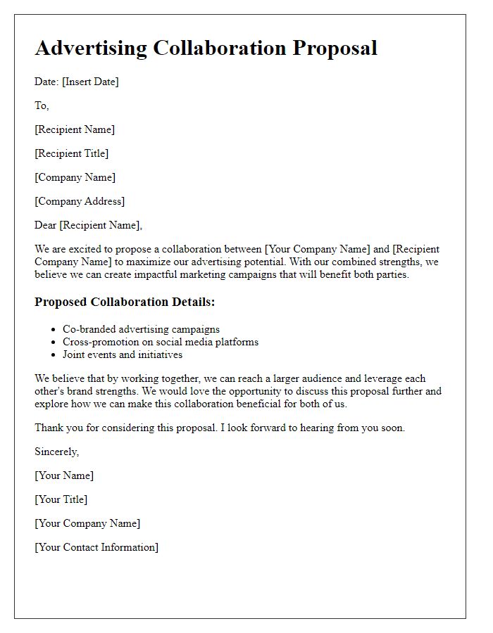 Letter template of advertising collaboration proposal