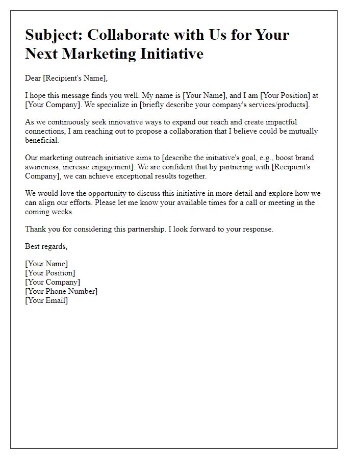 Letter template of marketing outreach initiative