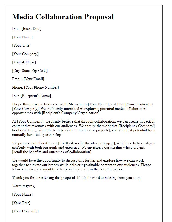 Letter template of media collaboration offer