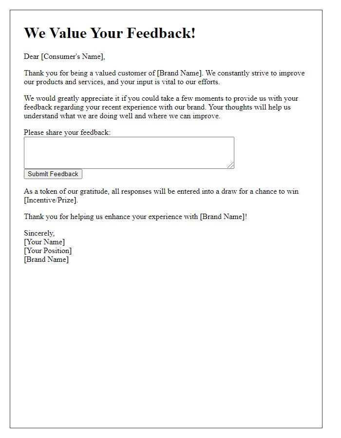 Letter template of brand engagement feedback request for consumers