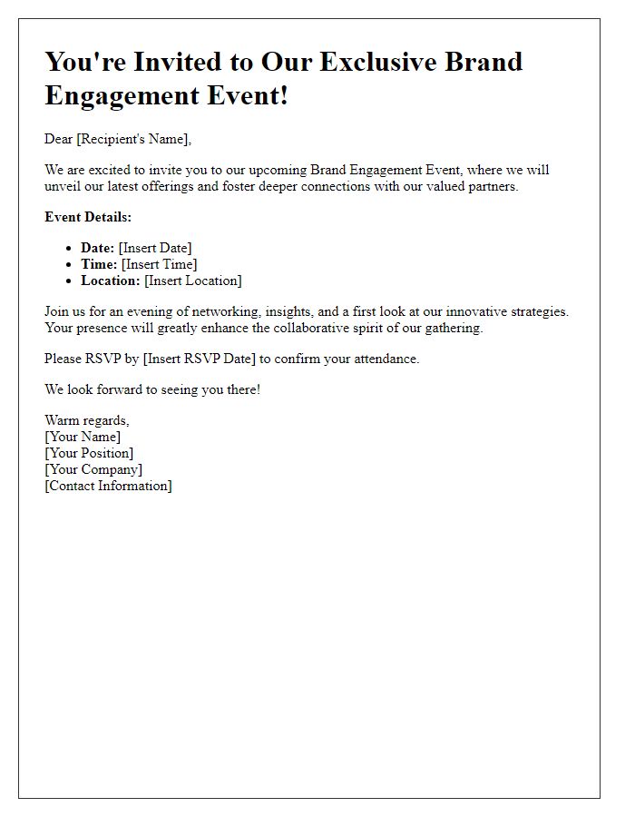 Letter template of brand engagement invitation for events