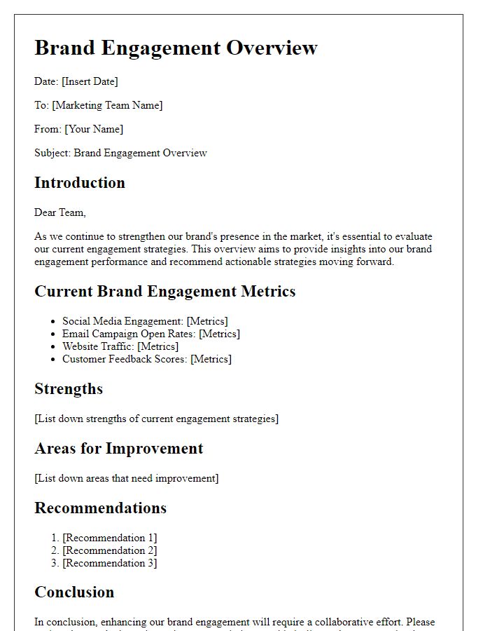 Letter template of brand engagement overview for marketing teams