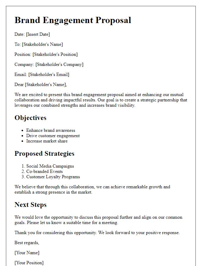 Letter template of brand engagement proposal for stakeholders