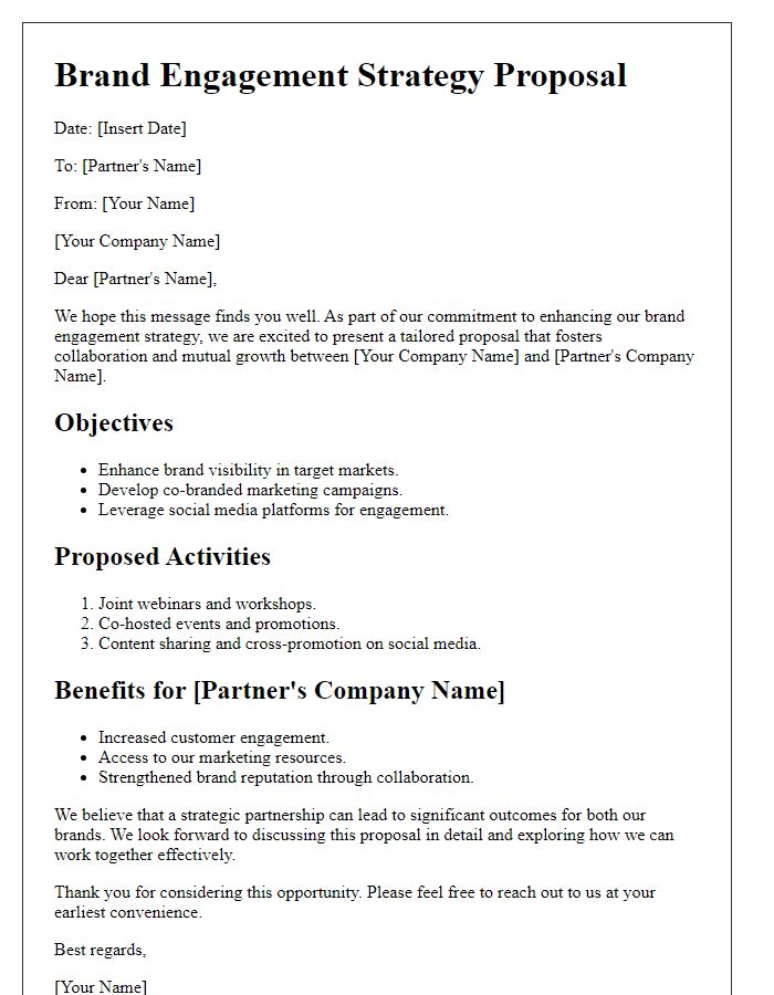 Letter template of brand engagement strategy for partners