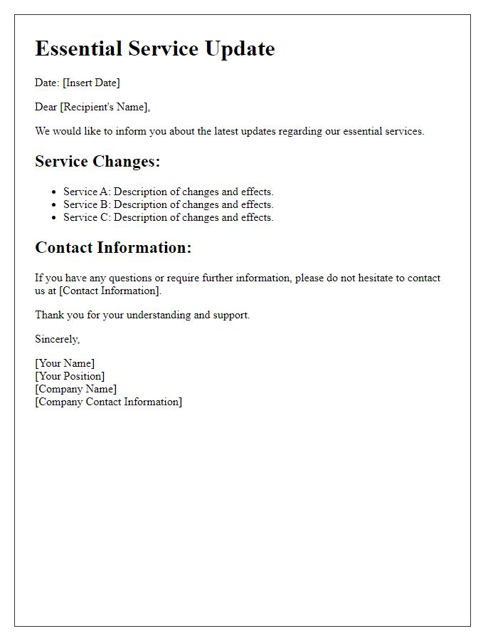 Letter template of essential service updates.