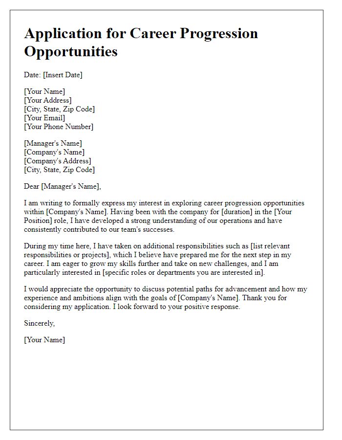 Letter template of Application for Career Progression Opportunities