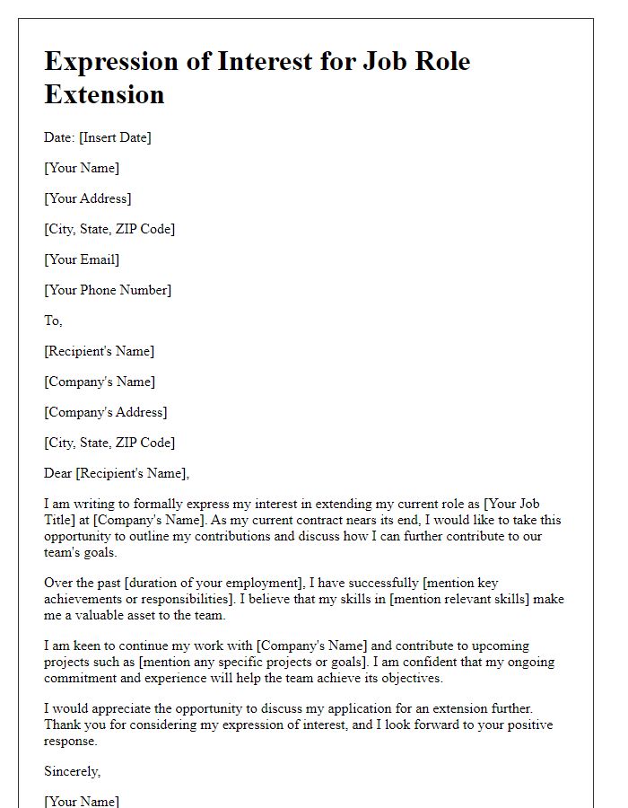 Letter template of Expression of Interest in Job Role Extension