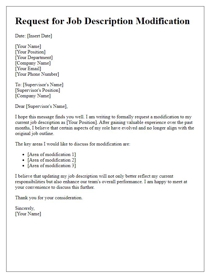 Letter template of Request for Job Description Modification