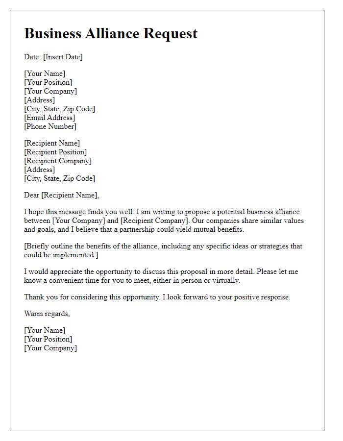 Letter template of business alliance request