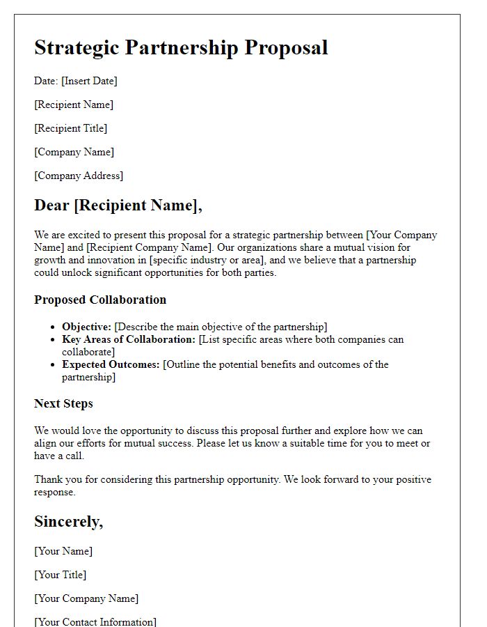 Letter template of strategic partnership proposal