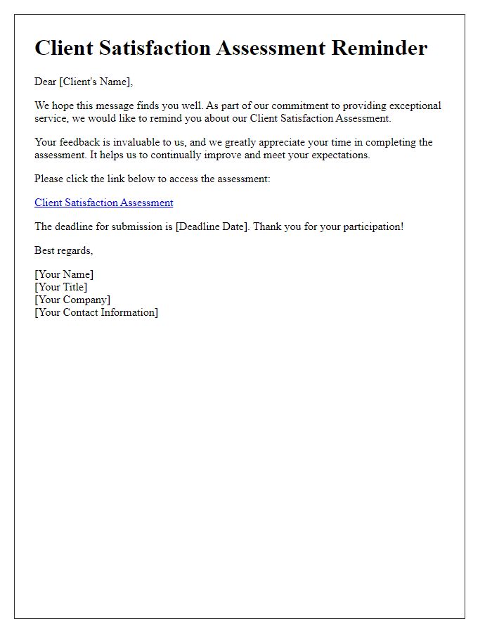 Letter template of client satisfaction assessment reminder