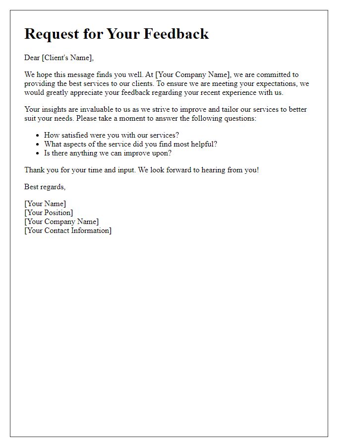 Letter template of client satisfaction feedback request