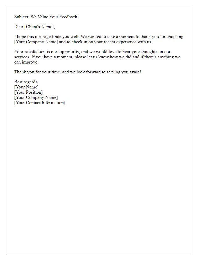 Letter template of client satisfaction follow-up email