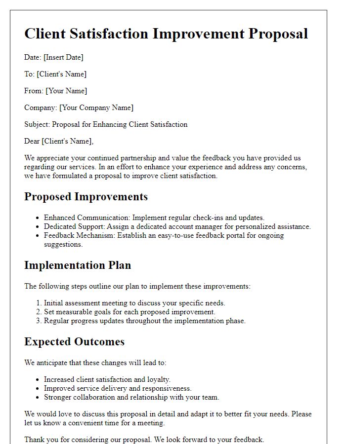 Letter template of client satisfaction improvement proposal