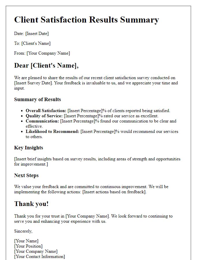 Letter template of client satisfaction results summary