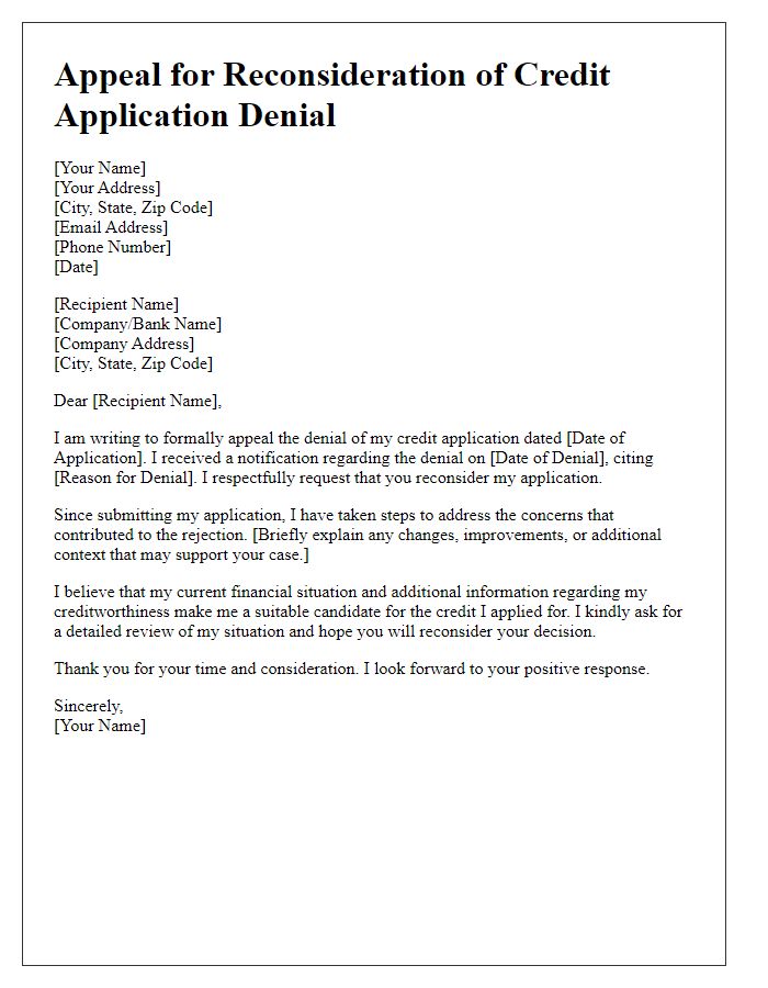 Letter template of credit denial appeal for reconsideration of application.