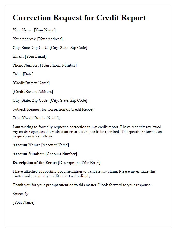 Letter template of formal correction request for credit report