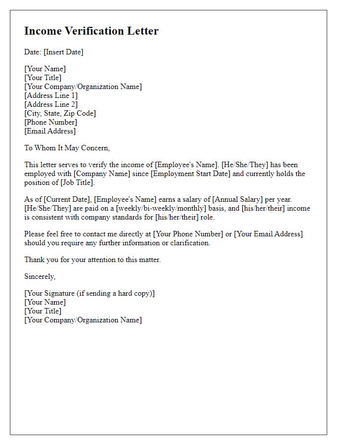 Letter template of income verification for insurance claims