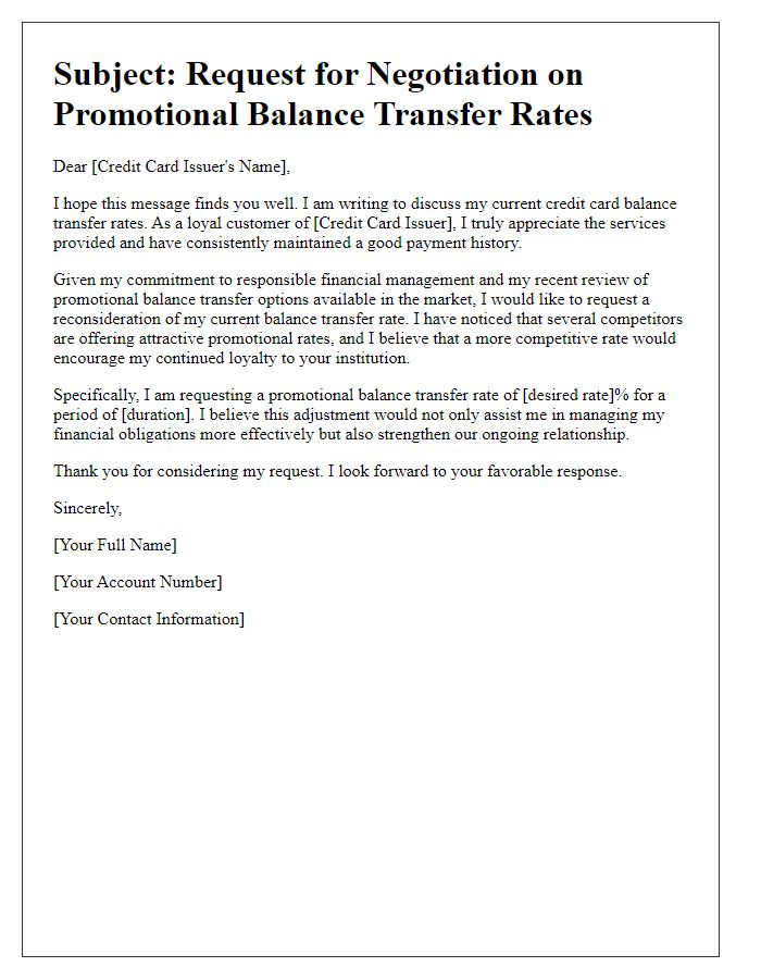 Letter template of negotiation for promotional balance transfer rates.