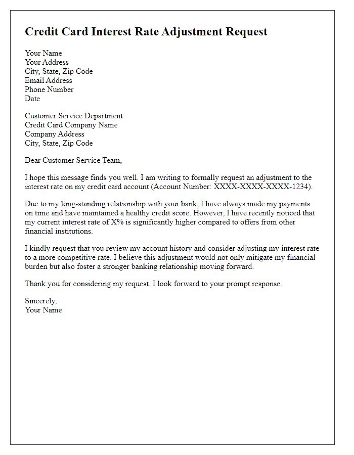 Letter template of appeal for credit card interest rate adjustment