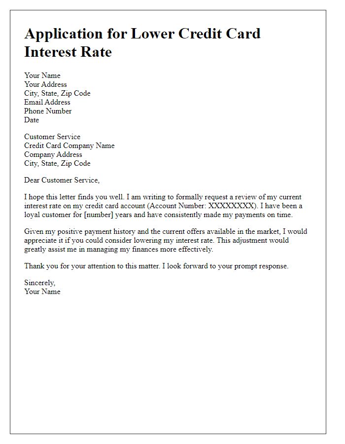 Letter template of application for lower credit card interest rate