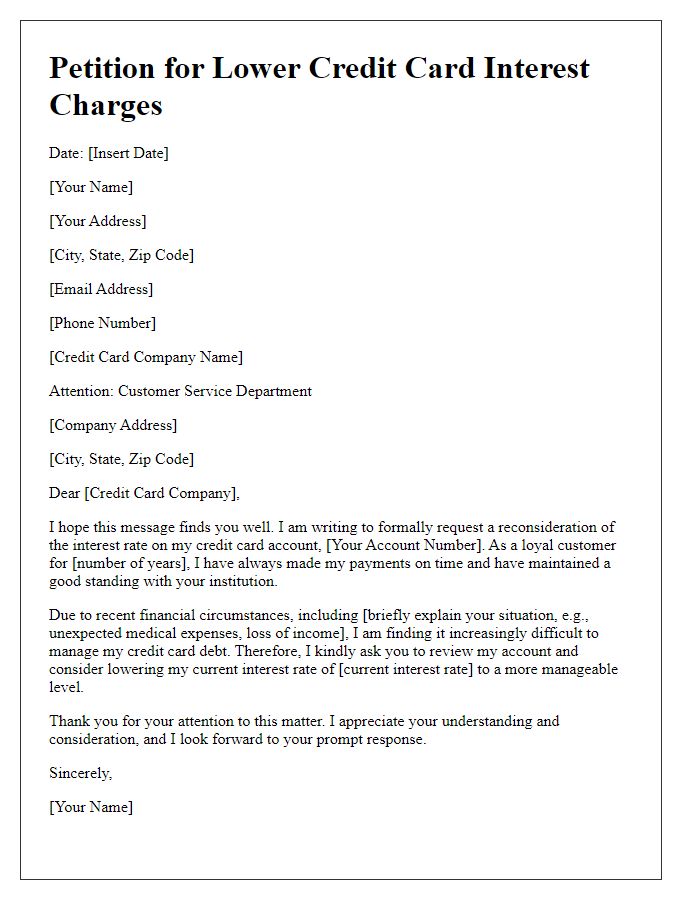 Letter template of petition for lower credit card interest charges